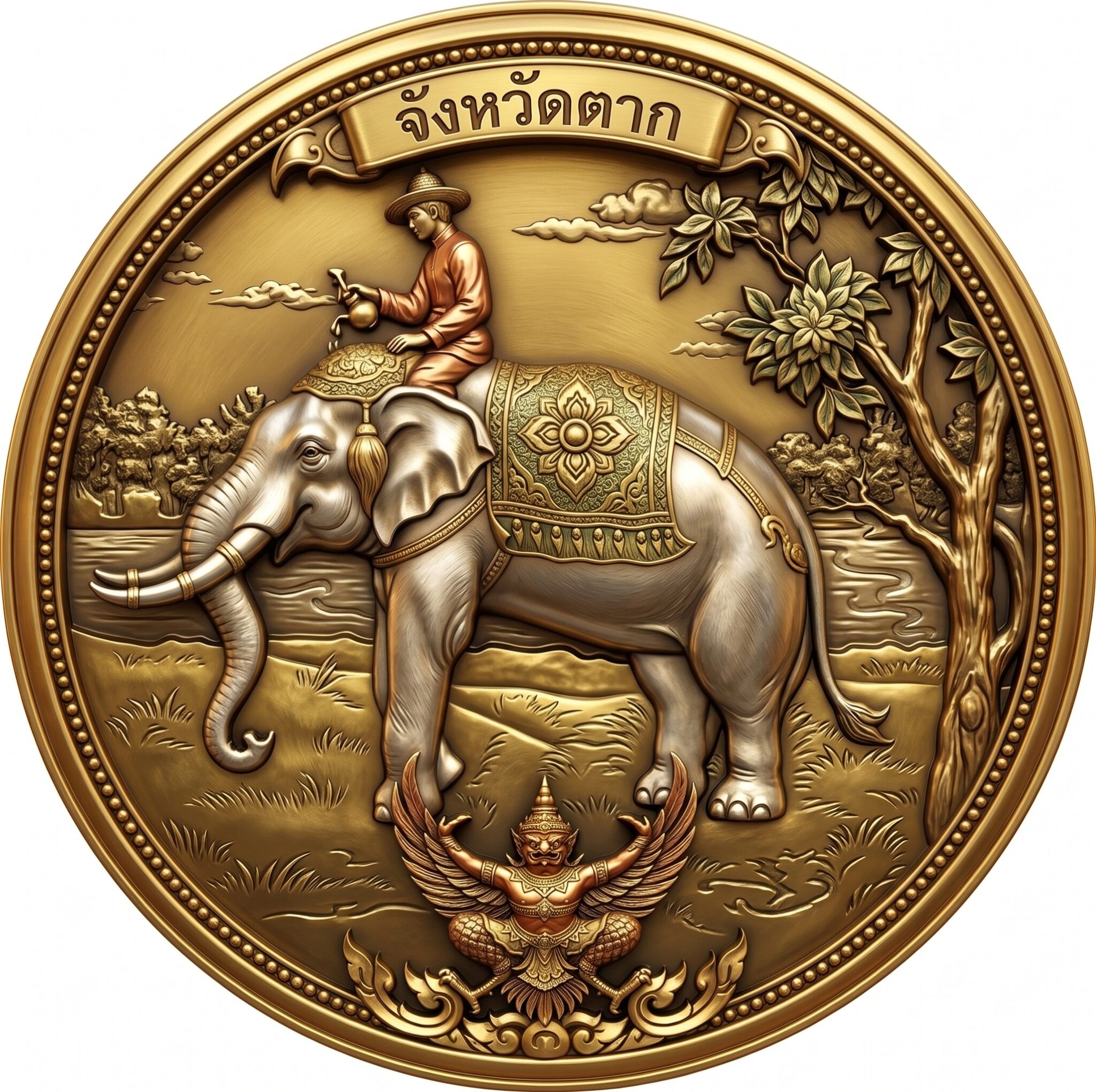 โลโก้จังหวัดตาก 3D ลายช้างทรงเครื่องสมเด็จพระนเรศวรมหาราช พิมพ์สามมิติสีทอง